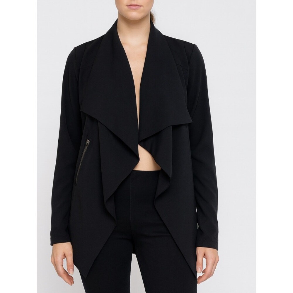 Fever jacket open front water fall asymmetrical zipped pocket black SZ SM moto